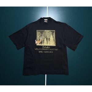 Vintage 90s Cabelas T shirt Sidney Nebraska Men's Small Single Stitch Black Deer